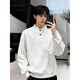Wu Yinan American heavyweight velvet Henry collar inner layering shirt men's cleanfit simple right shoulder slim long-sleeved sweatshirt Black plus velvet models are in stock and ready to ship Black plus velvet 5XL