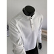 Qumile American retro polo Henry collar sweatshirt men's autumn trendy loose pullover bottoming shirt handsome long-sleeved jacket white gray XL