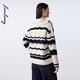 Langzi/LANCY Simon joint brand new winter wool crew neck striped sweater top for women, white 2XL