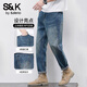 Baleno S&K series retro men's jeans new men's spring, autumn and winter plus velvet loose straight casual long pants nostalgic blue (regular) 32