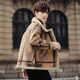 Falling retro flight jacket men's fur one-piece suede lambswool jacket thickened large size couple leather jacket trend retro brown 4XL