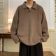 Qingyimian Japanese retro polo collar sweater winter men's 2025 new warm loose sweater lazy Henry collar inner wear brown (Henry collar) L recommended 100-125Jin Jin equals 0.5 kg