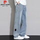 Pierre Cardin jeans men's autumn and winter trendy retro straight casual pants men's loose wide-leg pants men's retro blue XL