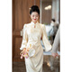 Jialong Mingxiu Plus Velvet Thickened New Chinese Style Cheongsam Autumn and Winter Bridal Dress Tang Suit Beige Velvet XL