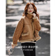 Shangjing Fashion Retro Contrast Color Lapel Short Jacket Women's 2025 Winter New Big Fur Collar Casual Thickened Warm Short Jacket Khaki L