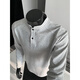 Qumile American retro polo Henry collar sweatshirt men's autumn trendy loose pullover bottoming shirt handsome long-sleeved jacket white gray XL