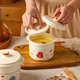 Sheli Chinese double-lid stew pot, double-ear ceramic water-proof stew steamed egg bowl, stew pot, household dessert bird's nest special soup cup, two packs, Fu style + Ping An style/small spoon, 550ml, can be steamed and baked | double cover to lock in freshness