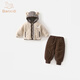 Banxidi boys suit autumn and winter 2025 new children's casual jacket pants baby plus velvet winter clothes two-piece set apricot 90