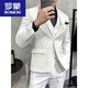 ROMON men's business casual suit formal fit groom wedding dress white three-piece suit for men one button white suit jacket with tie XS 160 weight 90-Jin Jin equals 0.5 kg