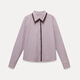 EGGKA contrasting edge gray pink lapel long-sleeved shirt temperament slim commuter casual top E25A60137AF gray pink M