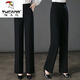 Woodpecker 2025 Autumn and Winter New High Waist Casual Women's Pants Black Plus Velvet Not Bulky Thickened Suit Pants Women's Straight Pants Plus/Fleet Not Bulky Long/Pants XL 120-135Jin Jin is equal to 0.5 kg