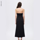 Langzi v-neck halterneck light dress design fishtail dress high-end temperament skirt 2025 winter new style black M