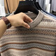 100% Wool Autumn and Winter New Men's Thickened Long Jacquard Casual Sweater Sleeve Cardigan 3773 Flower Camel 4XL