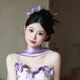 New Chinese style bridal headwear, wedding dress, cheongsam, morning gown, Hanfu hair accessories, purple simulated flower hairpin accessories, three purple flower hairpins