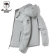 Western Camel (VANCAMEL) Jacket Men's Autumn and Winter Hooded Jacket Casual Men's Top Velvet Thickened Warm Men's Clothing Light Gray XL