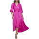 DKNY Women's Balloon Sleeve Satin Faux Wrap Maxi Dress, Pink, 14