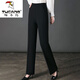 Woodpecker 2025 Autumn and Winter New High Waist Casual Women's Pants Black Plus Velvet Not Bulky Thickened Suit Pants Women's Straight Pants Plus/Fleet Not Bulky Long/Pants XL 120-135Jin Jin is equal to 0.5 kg