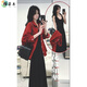 WEIFEILE Large Size Women's Shirt Jacket Casual Suit Spring and Autumn New Fat mm Covers Belly and Makes Slimming Age-reducing Sling Dress Red Jacket + Black Suspender Skirt Suit XL (Recommended 120-140 Jin Jin equals 0.5 kg)
