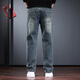 后琤美式复古男士牛仔裤秋冬款宽松直筒长裤高街水洗做旧工装裤痞帅潮 怀旧蓝 XL （150-170斤）
