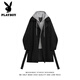 Playboy (PLAYBOY) windbreaker men's spring and autumn holiday two-piece hooded mid-length over-the-knee coat cityboy Korean casual trendy coat black L