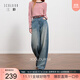 Sancai 2025 winter new one-piece velvet brushed jeans high-waisted wide-leg pants loose M