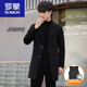 ROMON Cashmere Woolen Coat Men's Winter New Korean Style Medium-Length Casual Thick Wool Double-sided Woolen Suit Jacket Black + Removable Down Liner Thickened L