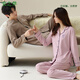 Anzhiban pure cotton couple's pajamas autumn and winter long-sleeved solid color simple cardigan home wear spring and autumn men's and women's cotton pajamas female 64461# light purple M