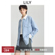 LILY2025 new winter women's clothing retro contrasting vertical stripes temperament versatile loose commuting long-sleeved shirt jacket 401 blue S