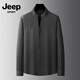 JEEP SPIRIT 2025 Spring and Autumn New Stand Collar Vertical Striped Shirt Men's Long Sleeve Business Casual Plus Fat Plus Size Henry Collar Shirt Black L