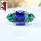 MHFDO fashionable light luxury contrasting color three-stone tanzanite blue 925 sterling silver ring inlaid with high carbon diamond niche design versatile three 0 carat 0 carat No. 5