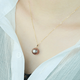 MHFDO pearl necklace romantic purple freshwater pearl pendant round bright light 14-15MM for girlfriend white beads 18K gold holder black beads silver holder 14-15mmx45cm