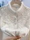 Xiaohongshu's hot style lace stand-up collar and fungus-edged shirt, small fragrant style, slimming, covering the body and reducing age, plus velvet for ladies, white (lining) XL100120Jin Jin is equal to 0.5 kg, one size fits all