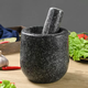 Yusenyi Natural Household Garlic Press Stone Garlic Mortar Pound Medicine Jar Grinder Large Stone Mortar Garlic Kitchenware Garlic Peeler Polished Black Deepened and Heightened Comes with Lid