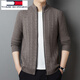 TOME BORNEK Tommy Tommy 100% wool knitted cardigan men's spring and autumn new stand-up collar zipper jacquard sweater jacket medium gray 165/84A