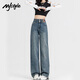 MJ STYLE Jeans Women's 2025 Autumn and Winter New High Waisted Wide Leg Pants Narrow Version Slim Versatile Women's Pants Retro Blue M