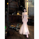 Feng Xiaowei birthday party dress high-end light luxury niche sense socialite heavy industry fishtail sequin suspender dress champagne color (original custom-made high with breast pads) S