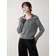 ELLE sheep wool large lapel loose sweater for women 2025 winter new style lazy high-end commuting wool sweater medium gray M