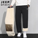 JEEP SPIRIT Jeep pants men's sherpa casual pants men's autumn and winter straight plus velvet thickened warm cotton pants