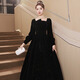 Libaixin black long-sleeved evening dress female celebrity banquet annual meeting long dress host French adult ceremony art test dress autumn and winter blue 2XL recommended 122-128Jin Jin equals 0.5 kg