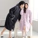 LangSha couple's nightgown, one man and one woman, winter flannel plus velvet warm hooded bathrobe pajamas, mid-length home wear, winter, female F8046 purple + male F9046 carbon gray M female + XL male