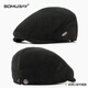 SOMUBAY old man hat, autumn and winter warm windproof beret for men and grandfathers, middle-aged and elderly dad with large head circumference, adjustable forward hat, black, one size fits all (55-59CM)
