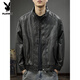 Playboy autumn and winter 2025 new handsome PU leather jacket men's autumn stand-up collar loose American top pilot leather jacket black gray L suitable weight 130-145Jin Jin equals 0.5 kg