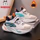 Babudou boys' cotton shoes, winter velvet warm children's sports shoes, leather waterproof waterproof running shoes for boys and girls, white green winter velvet style 30 (inner length 19.0cm)