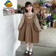 G.duck Girls' Dress Autumn Suit Western Style Children's Princess Dress Spring and Autumn Big Children's Suspender Skirt Two-piece Set MG-Flower Collar Suspender Skirt Suit-Coffee Color 150 Recommended Height 140cm