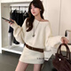 Shantou Lincun's new Korean style fashionable slimming arm-length loose knitted sweater dress belt, fruit green, one size fits all