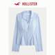 HOLLISTER25 new autumn and winter Y2K hot girl slim striped lace-up poplin shirt women's 340-5486 blue striped XS (160/80A)