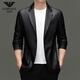 FALAMONE Armani autumn and winter suit collar men's jacket business casual middle-aged suit leather jacket 2385 black regular style M 170 (weight 120Jin Jin equals 0.5kg and below)