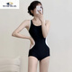 He Yangyu racing swimsuit for women's swimming pool special one-piece boxer 2025 new model covering the flesh and slimming sports students hot spring black one-piece + swimming goggles + earplugs and nose clip M M80-98Jin Jin is equal to 0.5 kg