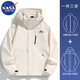NASA MARVEL Jacket Men's Spring and Autumn Hooded Jacket Casual Top Couple Windproof Mountaineering Wear Ivory White L