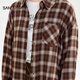 Sanfu (SANFU) langes Hemd 2025 Winter einfache Reverstasche Mode lose karierte Top Damen 512983 Ka Ge S